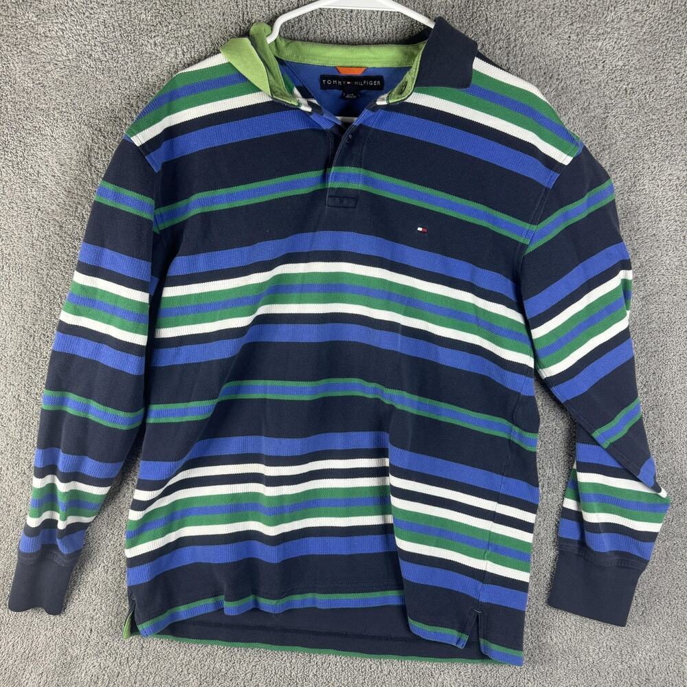 Tommy Hilfiger Pullover Shirt Mens Large Striped Rugby Long Sleeve Casual